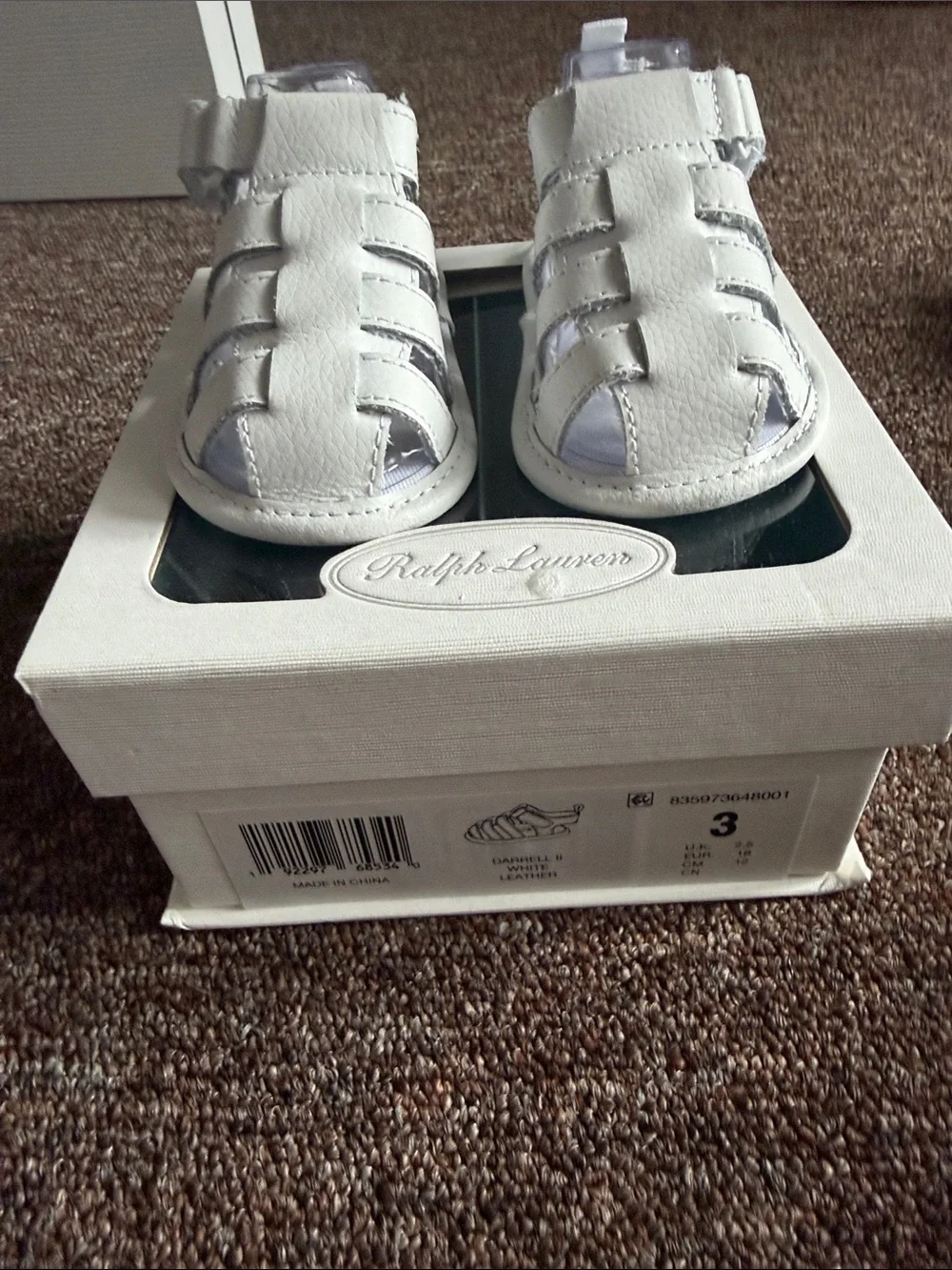 Ralph Lauren Baby White Leather Fisherman Sandals Size 3 NWT